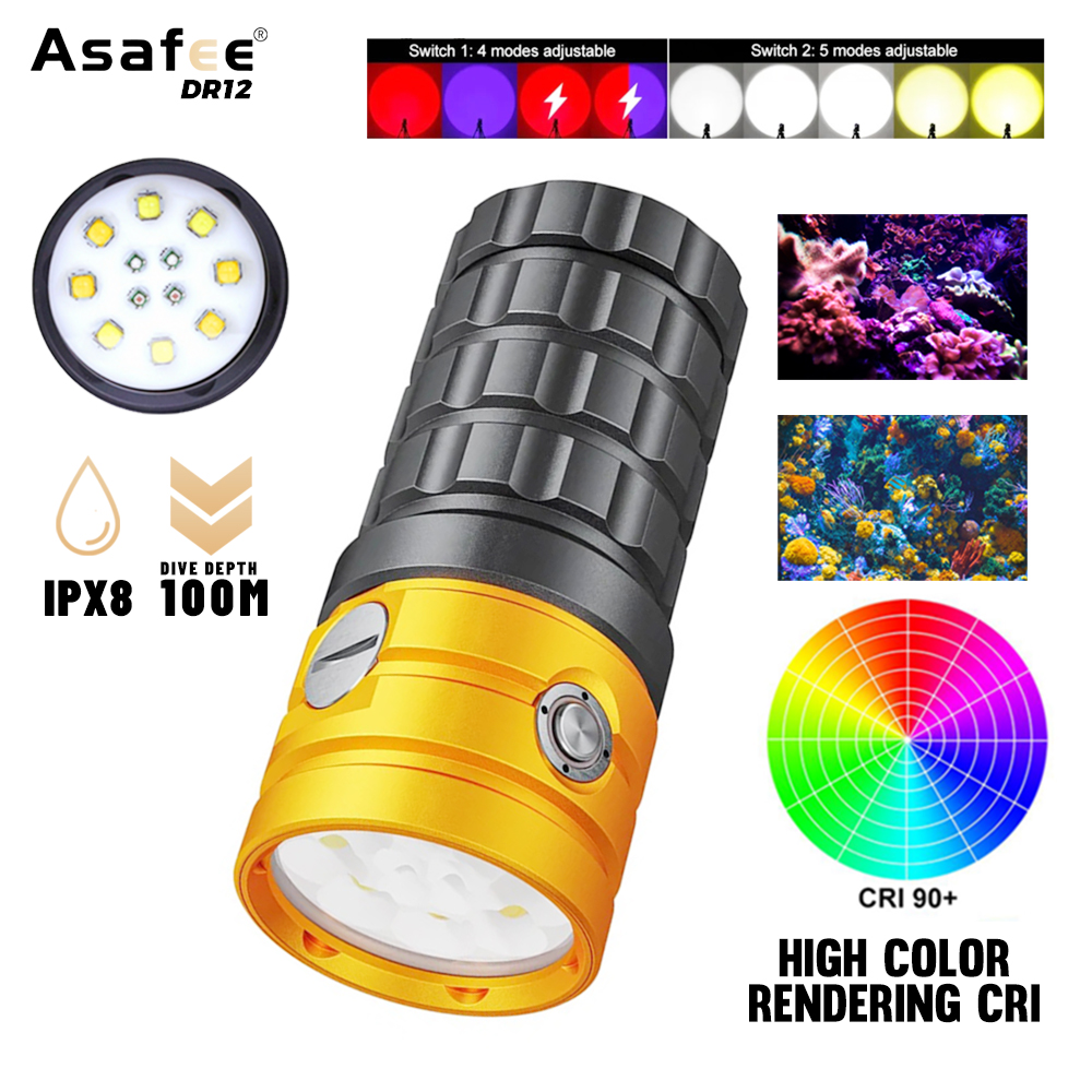 Photography Yellow Light - Asafee DR12 25000LM torcia subacquea professionale